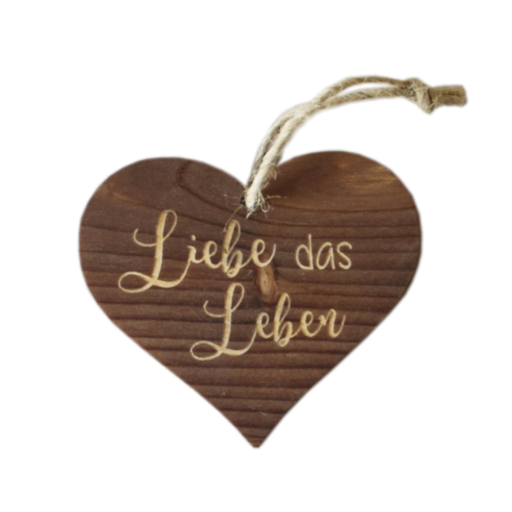 Holzgrusskarten - Herzanhänger Liebe das Leben - Fichte Altholzoptik gebeizt