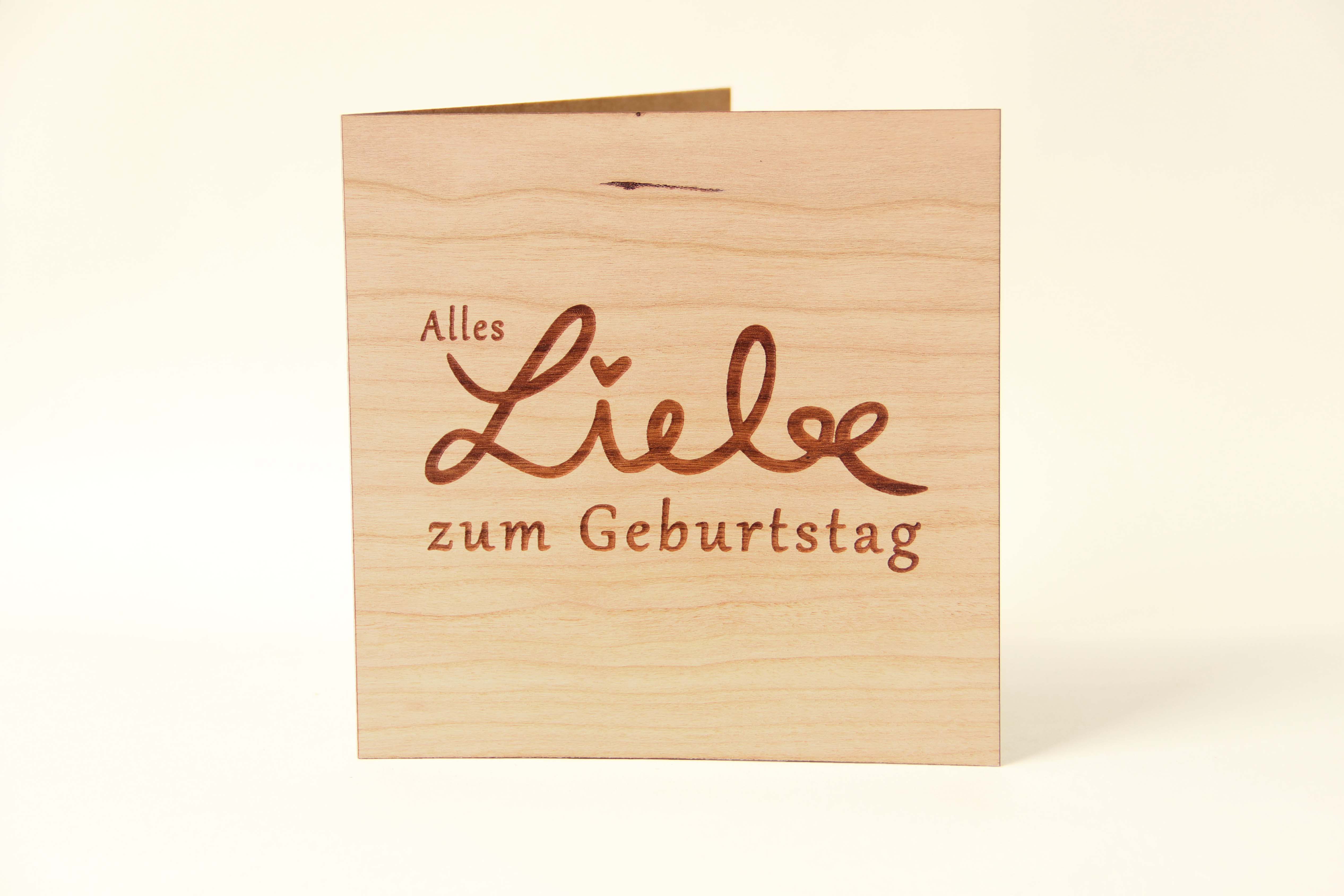 Holzgrusskarten - Holzgrusskarte Geburtstag "Alles Liebe zum Geburtstag", Kirsche