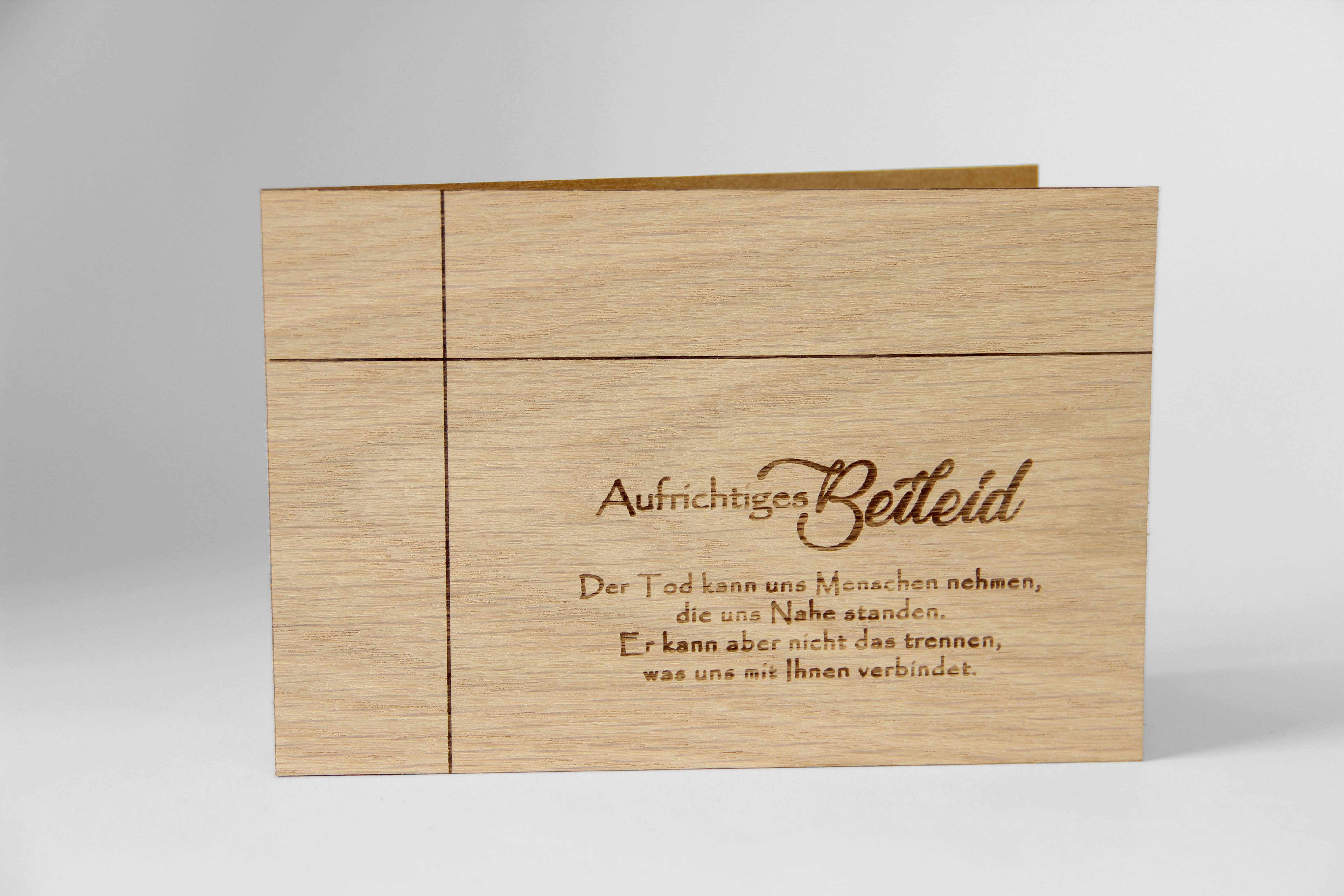 Holzgrusskarten - Trauerkarte "Aufrichtiges Beileid" aus Eiche