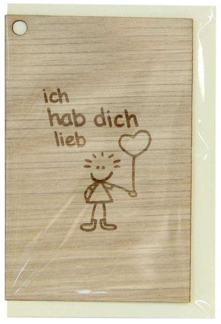 Holzgrusskarten - Geschenkanhänger aus Eiche "Ich hab dich lieb", Herz