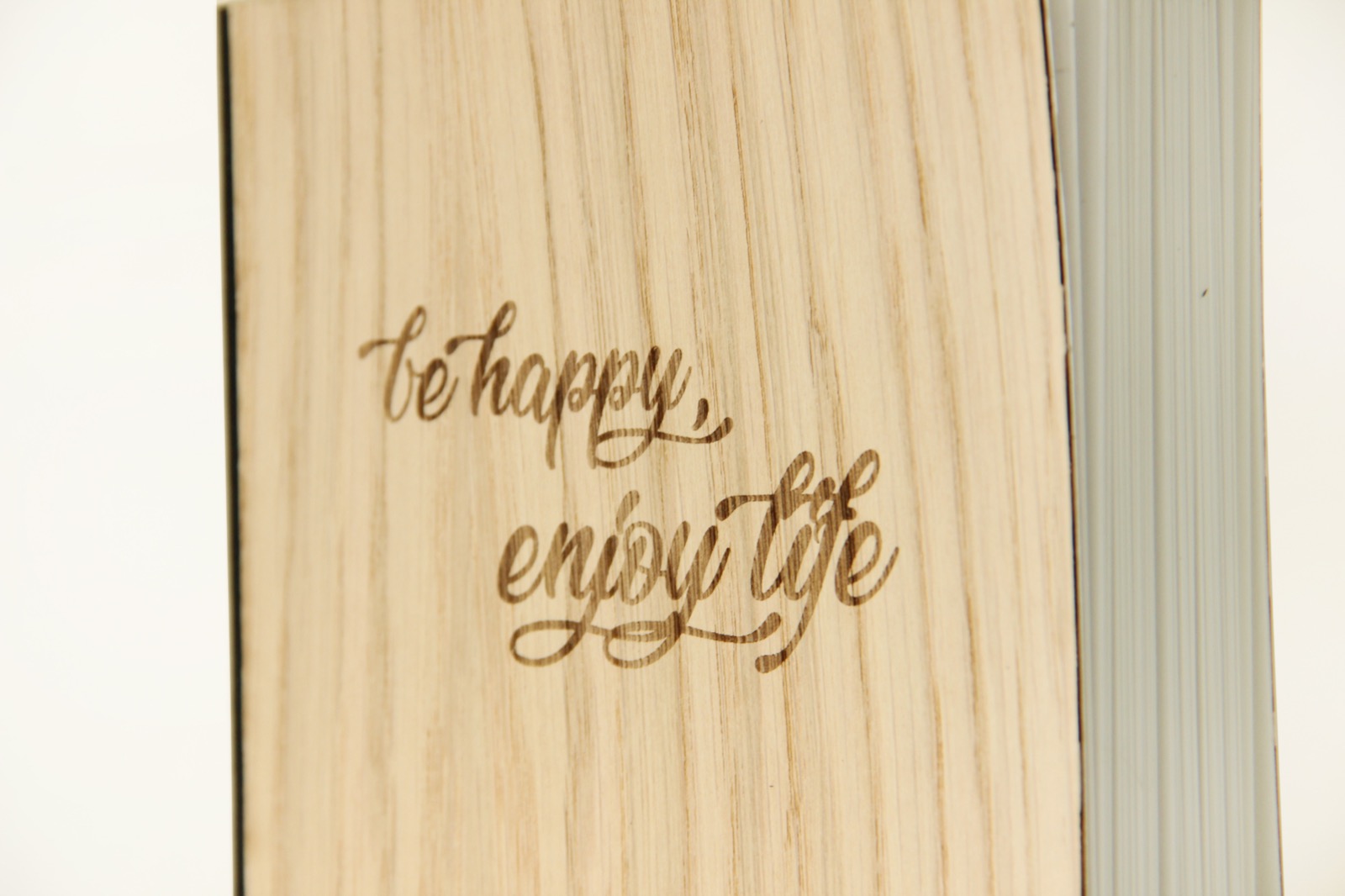 Holzgrusskarten - Notizbuch "be happy, enjoy life" - Eiche