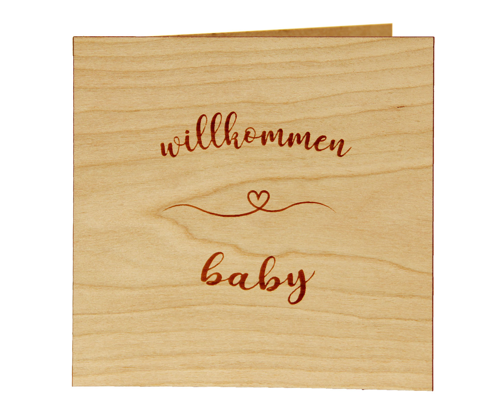 Holzgrusskarten - Holzgrusskarte Geburt 106 "willkommen baby", Kirsche