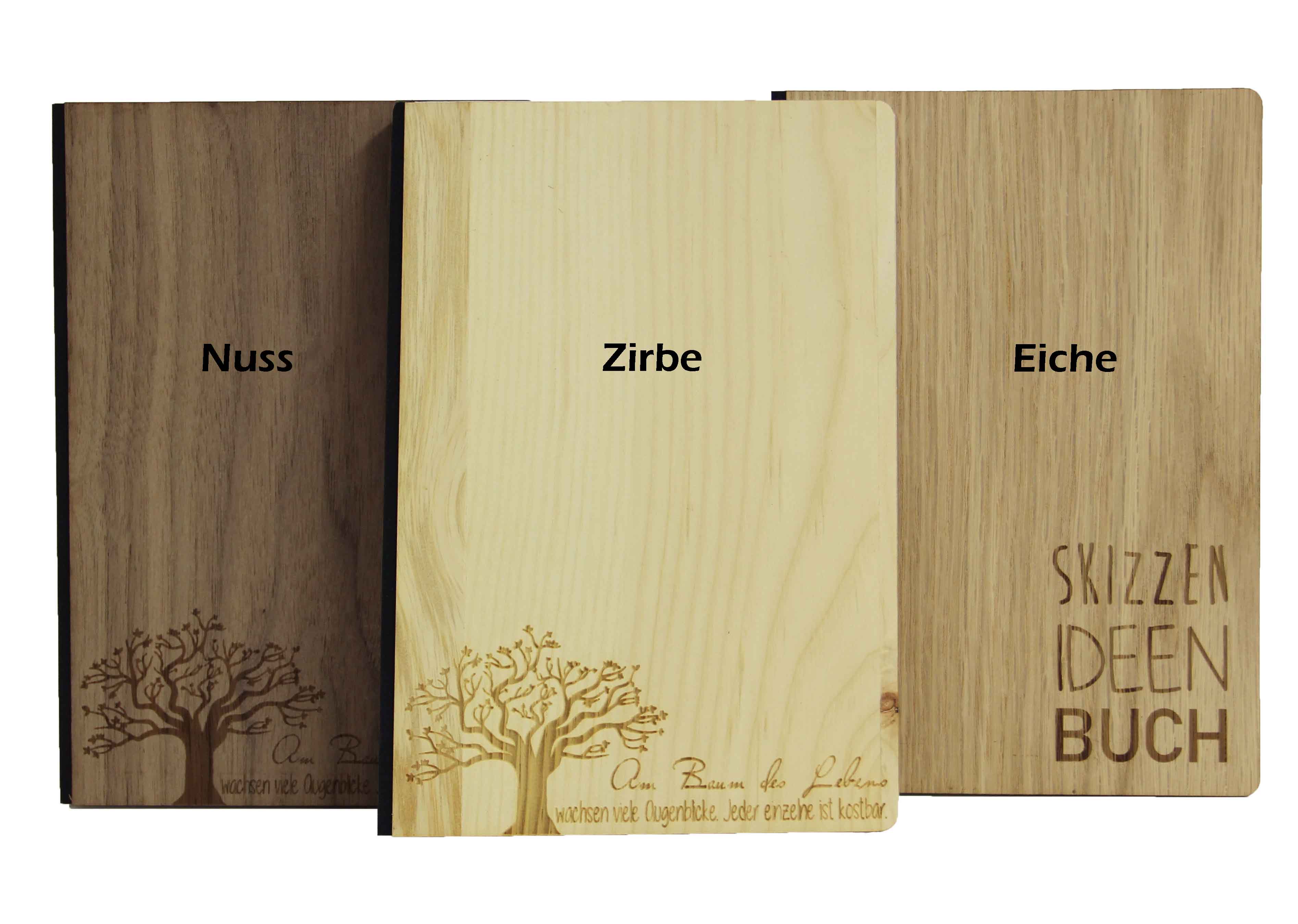 Holzgrusskarten - Notizbücher aus  Nuss, Zirbe, Eiche