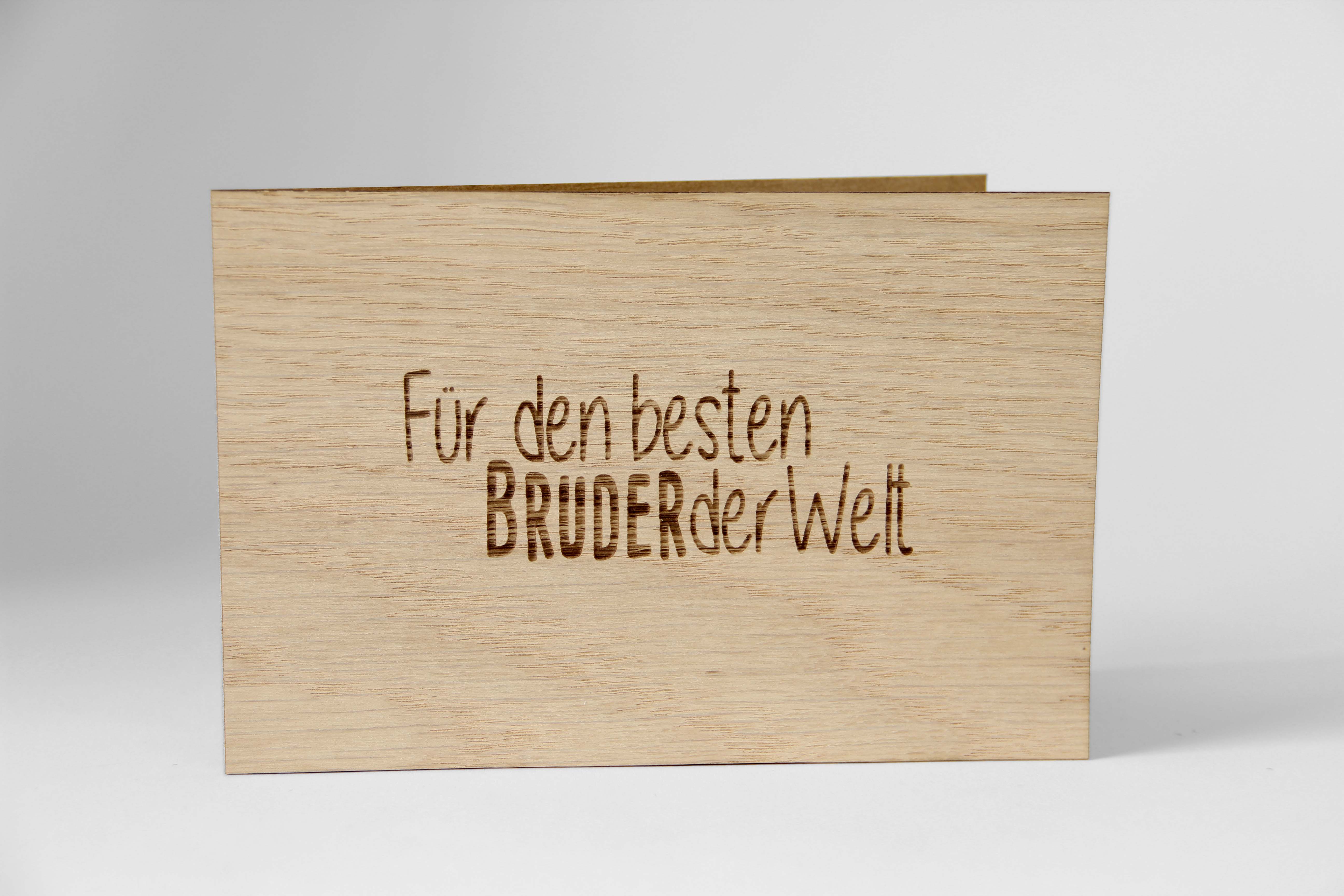 Holzgrusskarten - Geschenkkarte "Für den besten Bruder der Welt" aus Eiche, Dankeskarte