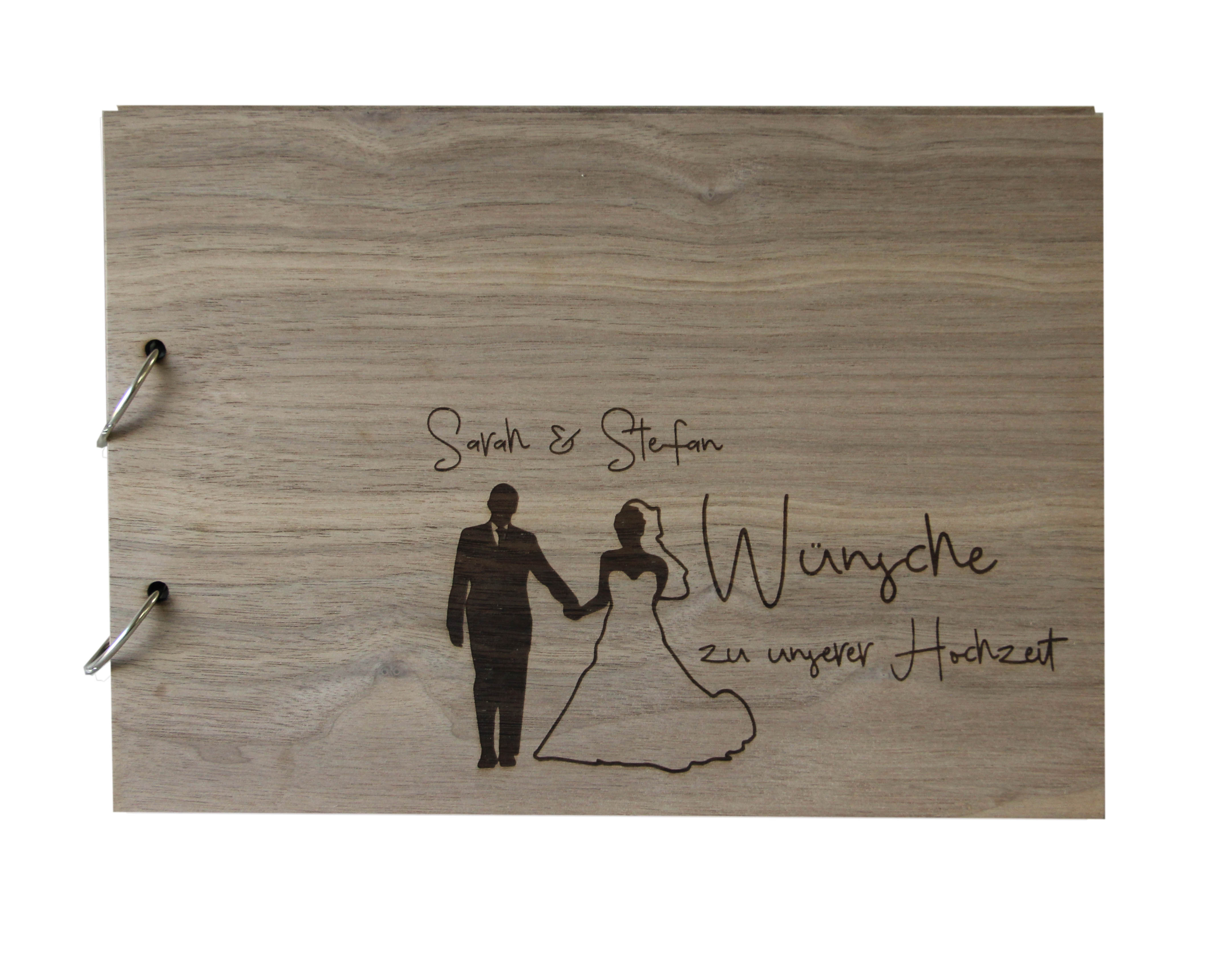 Holzgrusskarten - Ringbuch Nuss  "Wünsche zu unserer Hochzeit" - personalisiert