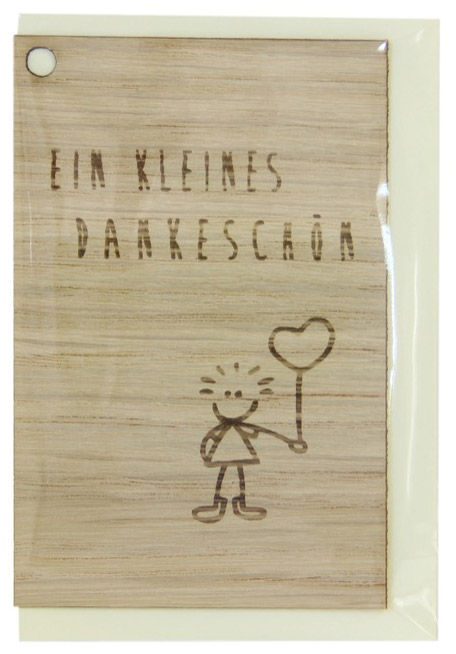 Holzgrusskarten - Geschenkanhänger aus Eiche "Ein kleines Dankeschön", Herz