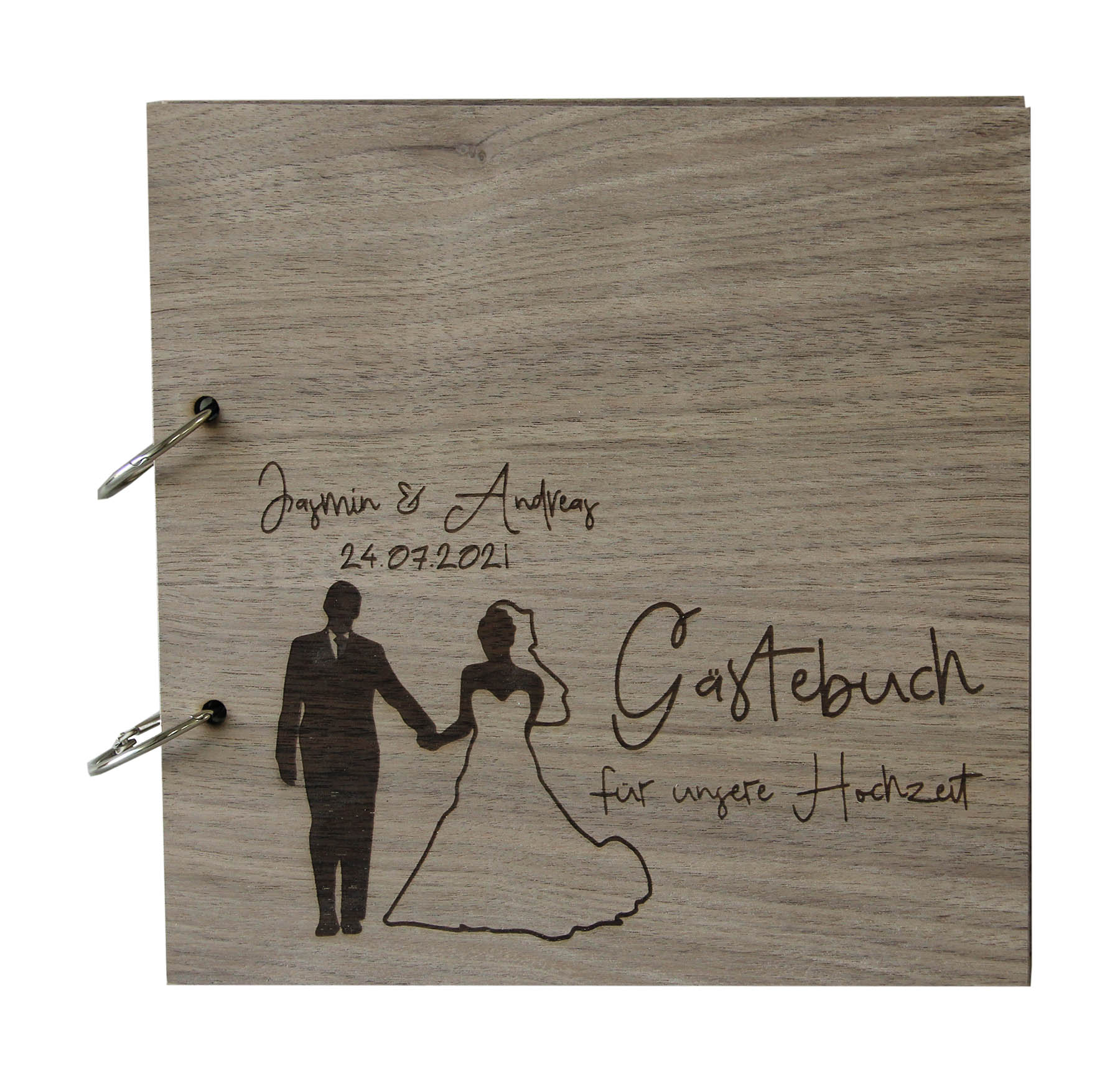 Holzgrusskarten - Gästebuch Ringbuch quadratisch - Gästebuch für unsere Hochzeit - Brautpaar