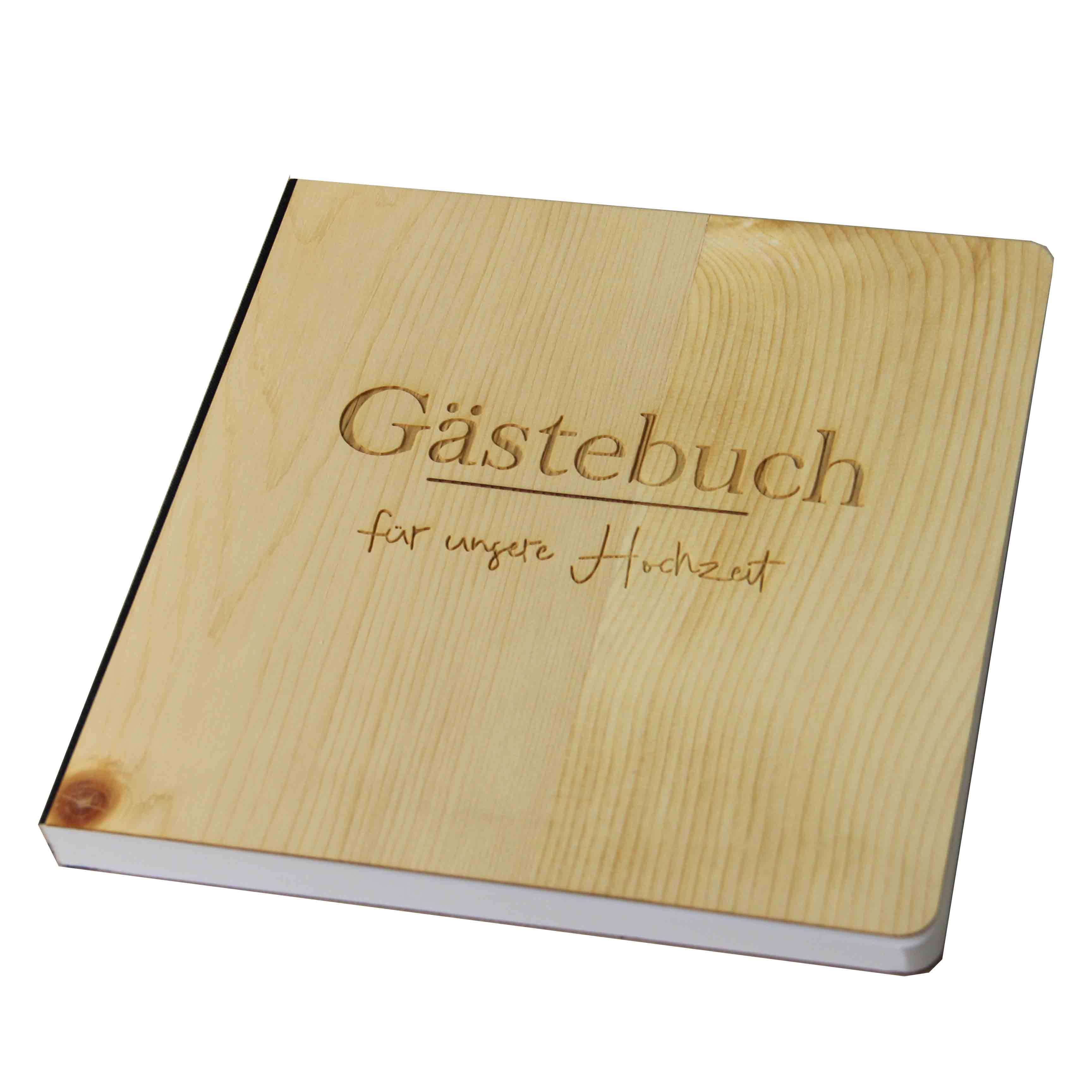 Holzgrusskarten - Gästebuch aus Zirbe  "Für unsere Hochzeit"