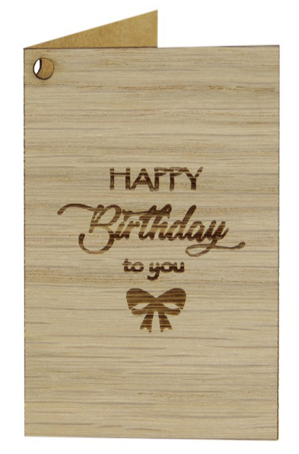 Holzgrusskarten - Geschenkanhänger aus Eiche "Happy Birthday to you", Schleife