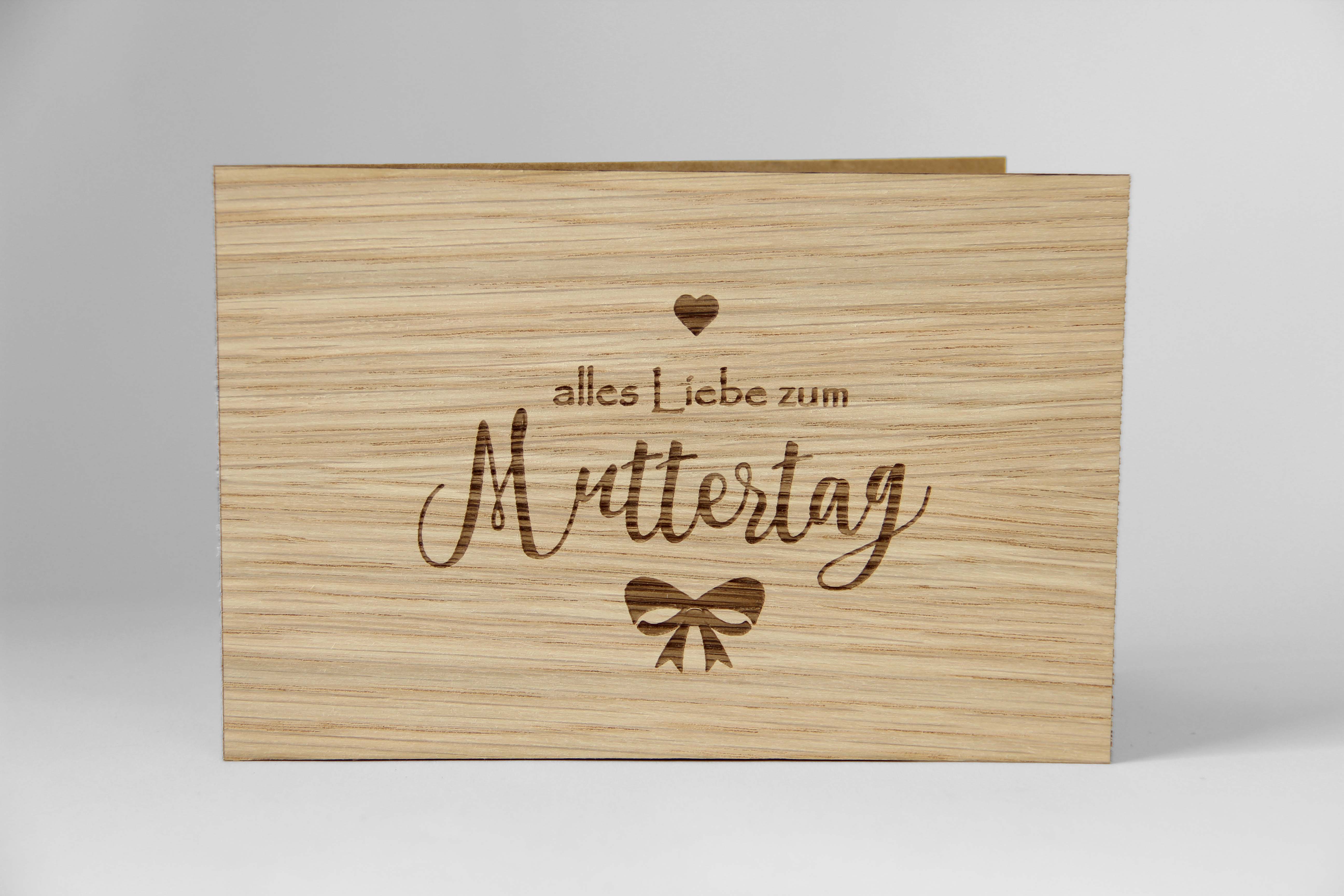 Holzgrusskarten - Geschenkkarte "Alles Gute zum Muttertag" aus Eiche
