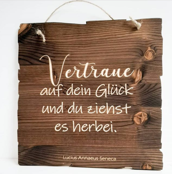 Holzgrusskarten - Wandbild "Vertraue auf dein Glück" aus Fichtenholz, Altholzoptik gebeizt