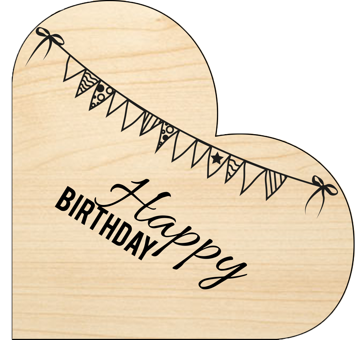 Holzgrusskarten - Herzkarte "Happy Birthday" aus Eiche, Partydeko, Geburtstagskarte