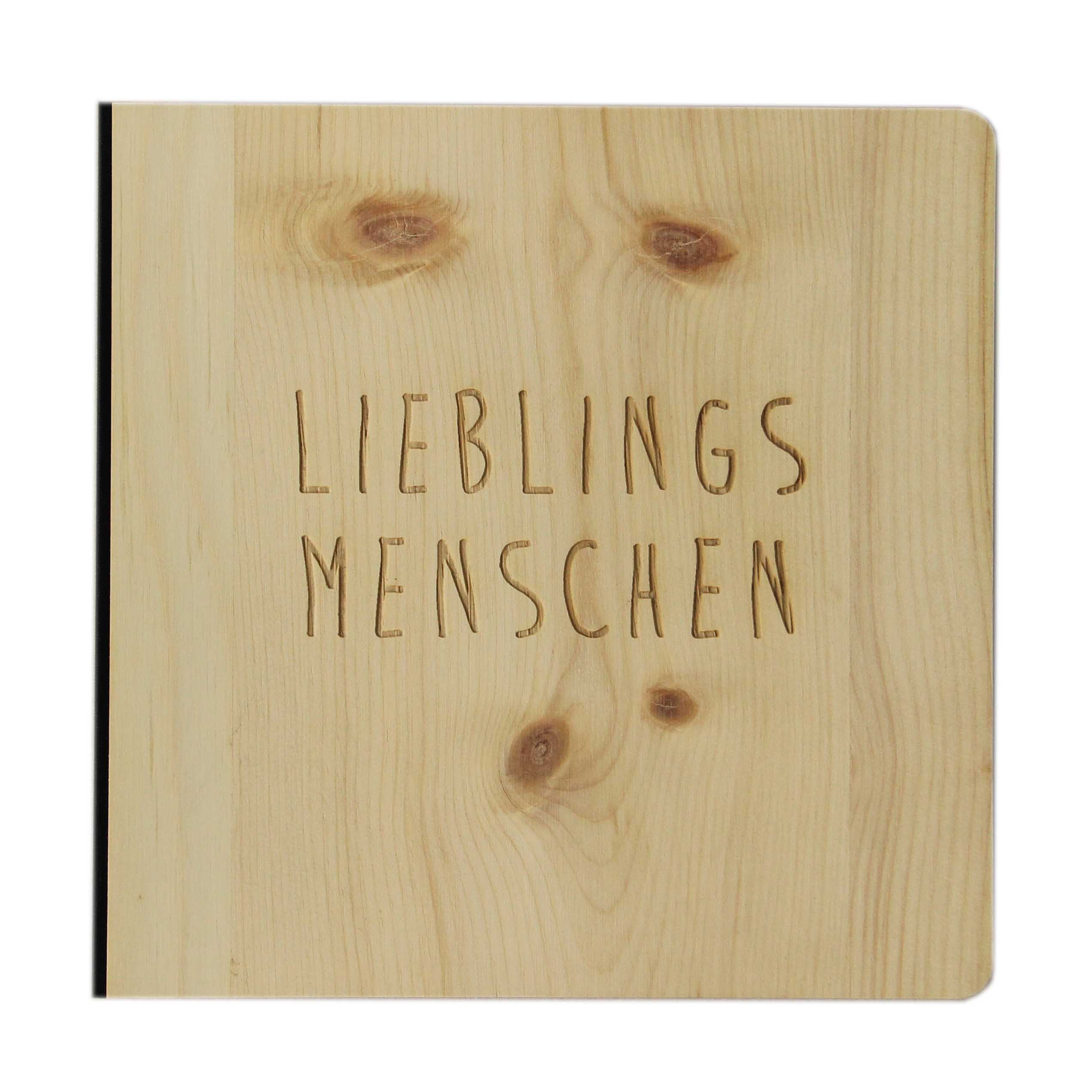 Holzgrusskarten - Gästebuch Zirbe mit Schriftzug Lieblingsmenschen
