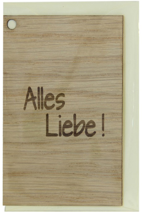 Holzgrusskarten - Geschenkanhänger aus Eiche "Alles Liebe!"