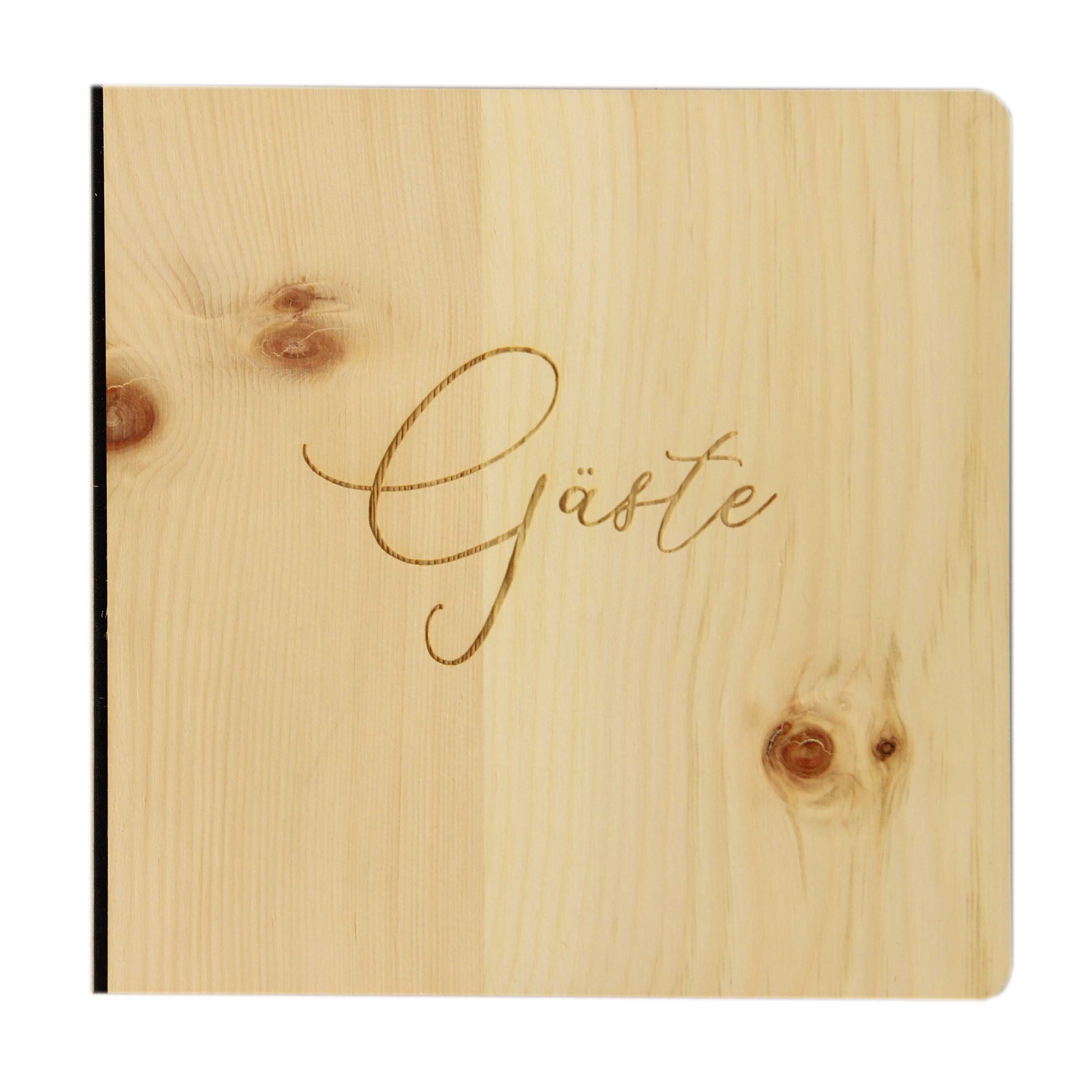 Holzgrusskarten - Gästebuch Zirbe mit Schriftzug Gäste