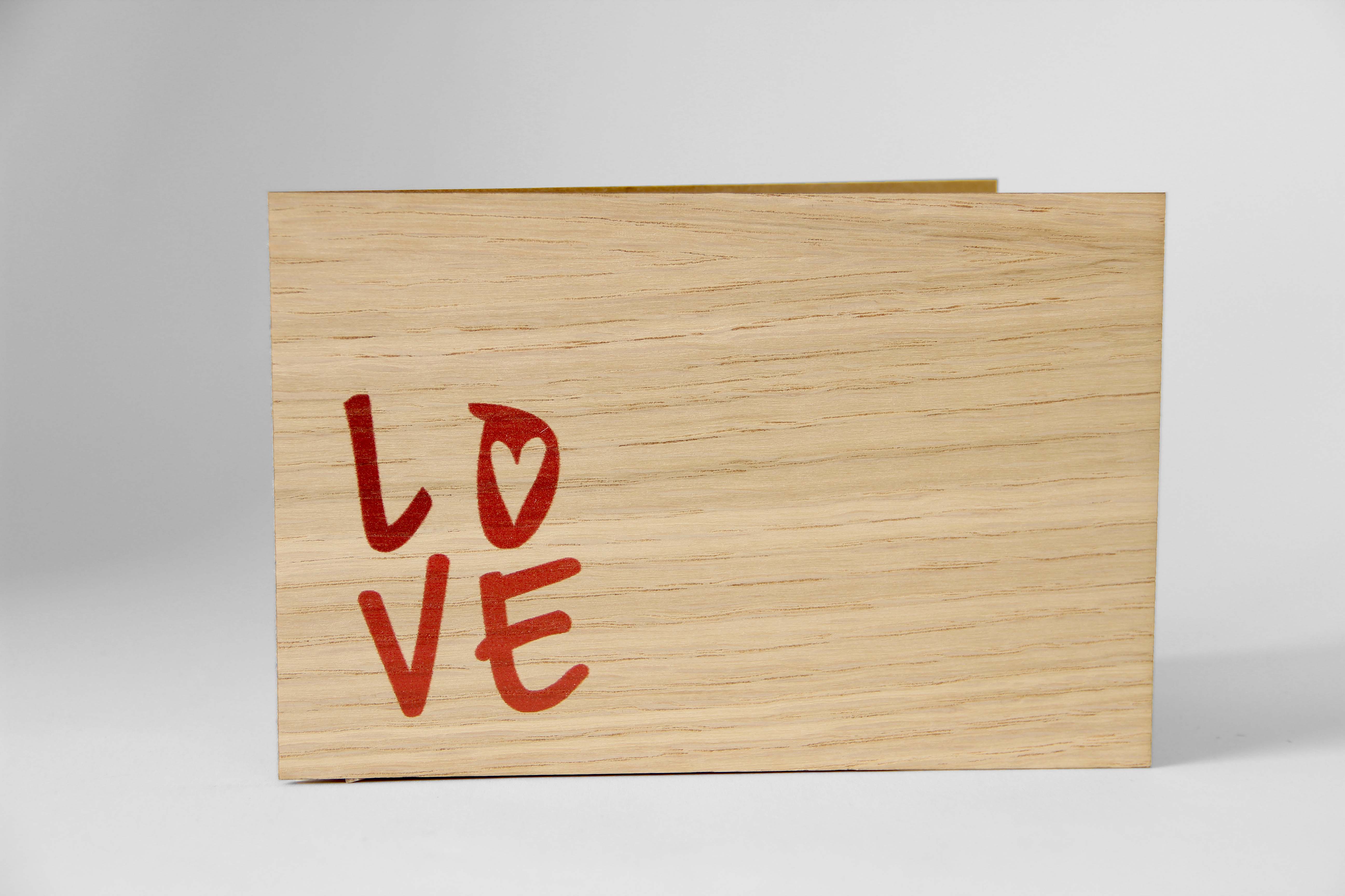 Holzgrusskarten - Geschenkkarte "LOVE" aus Eiche