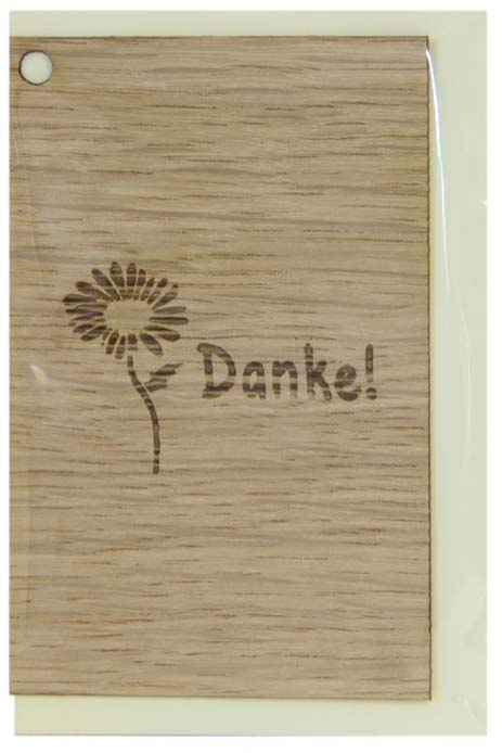 Holzgrusskarten - Geschenkanhänger aus Eiche "Danke", Sonnenblume