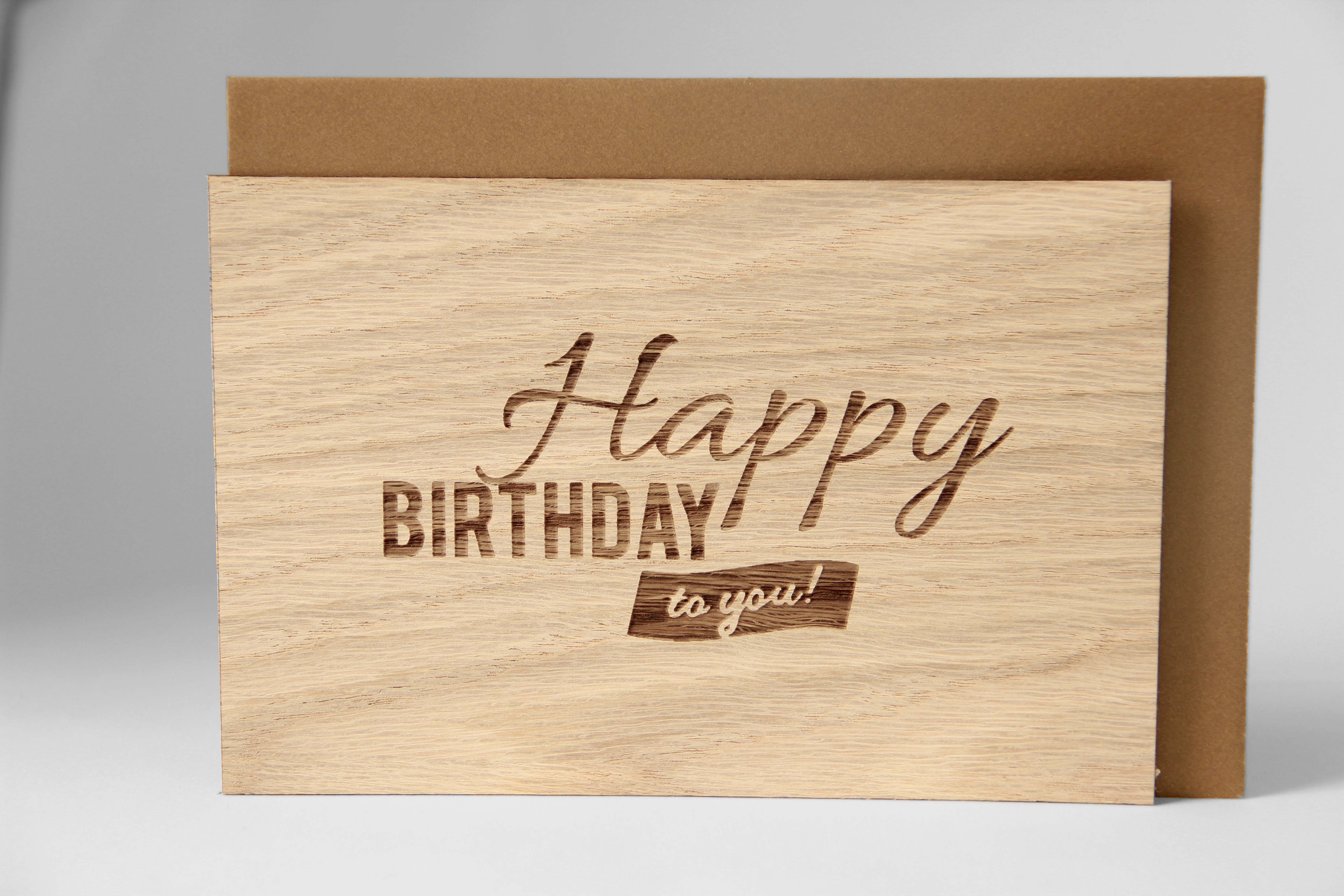 Holzgrusskarten - Geburtstagskarte "Happy Birthday to you" aus Eiche