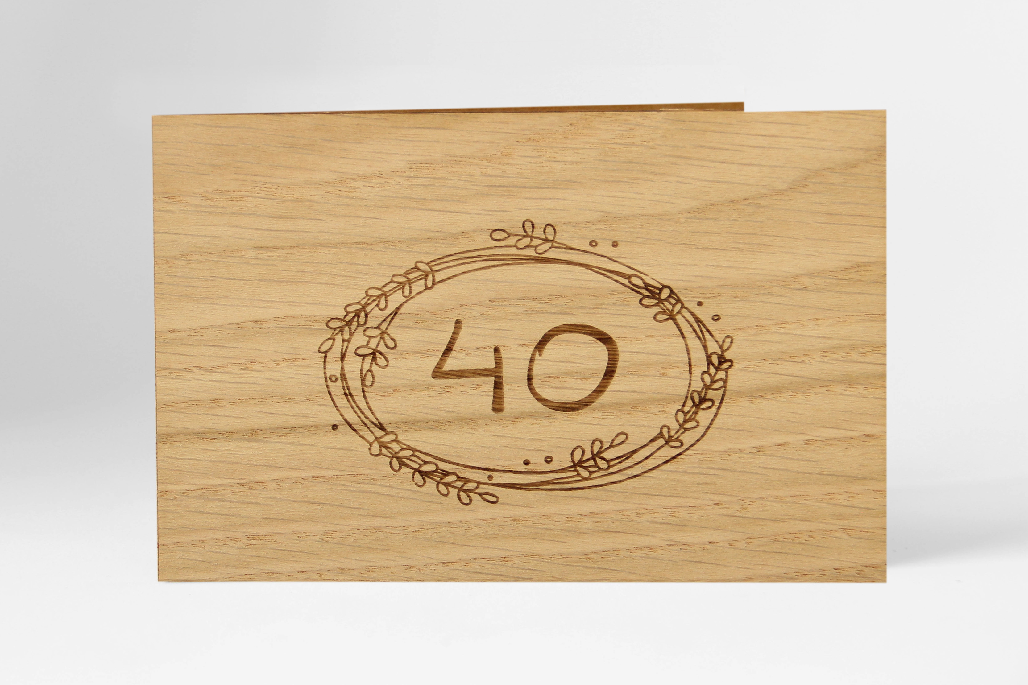 Holzgrusskarten - Geburtstagskarte , Jahrestagskarte "40" aus Eiche