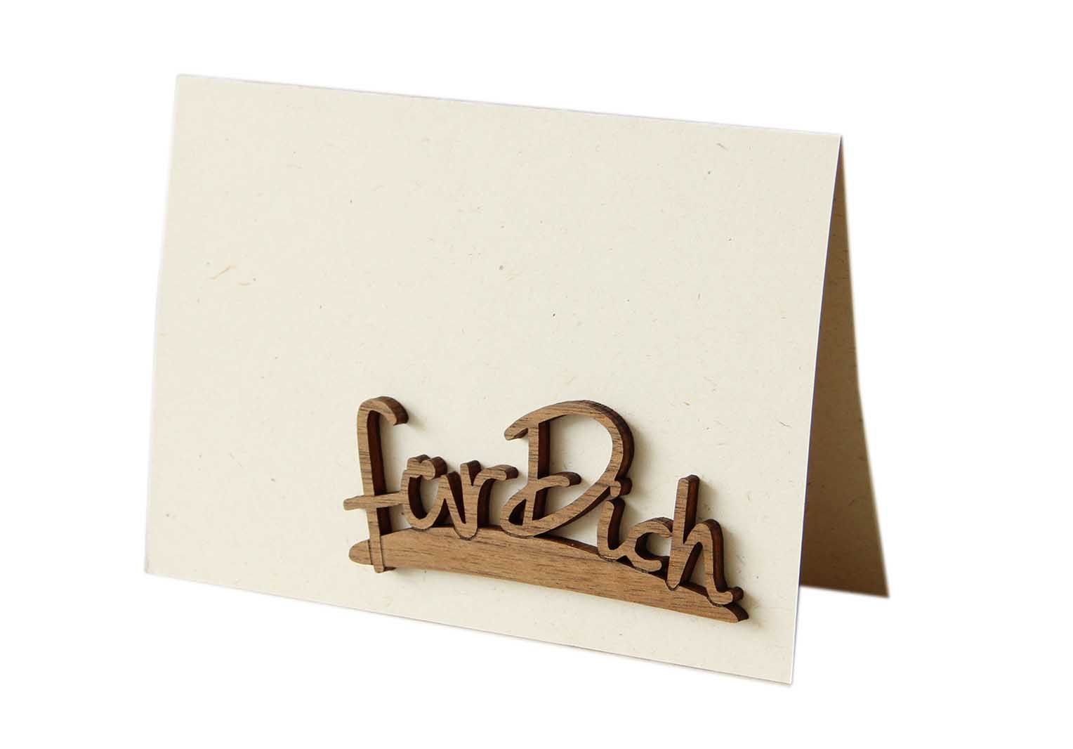 Original Holzgrußkarte - Papierkarte mit Schriftzug aus Echtholz in Nuss "für dich", Postkarte, Geschenkkarte, Klappkarte, Karte