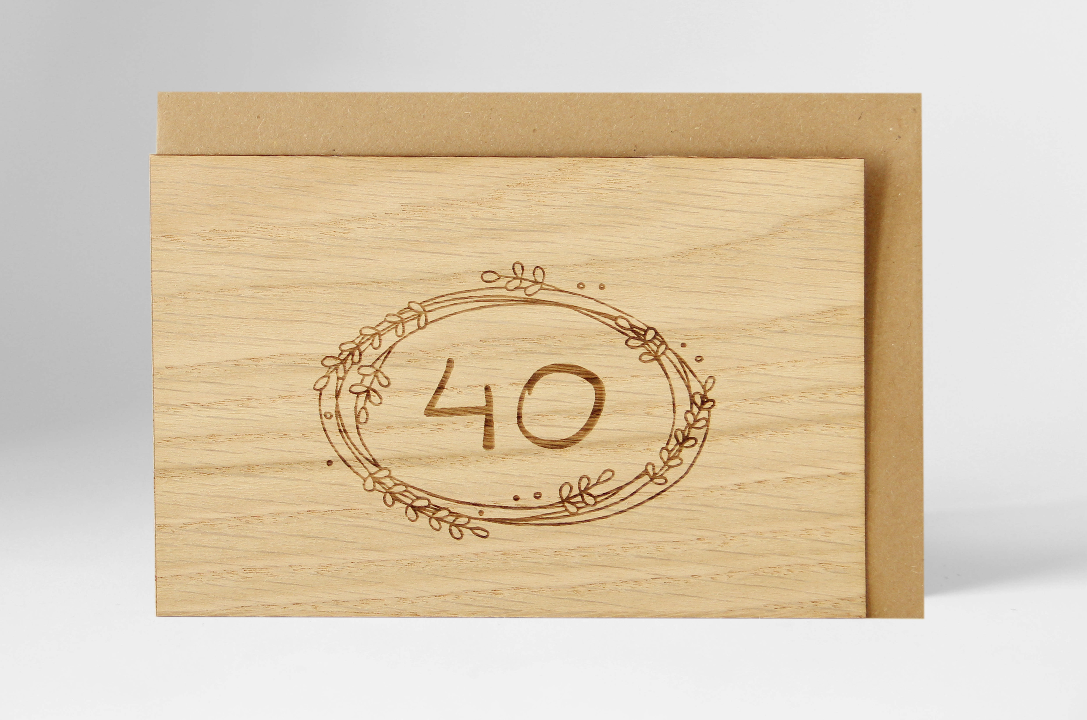 Holzgrusskarten - Geburtstagskarte , Jahrestagskarte "40" aus Eiche